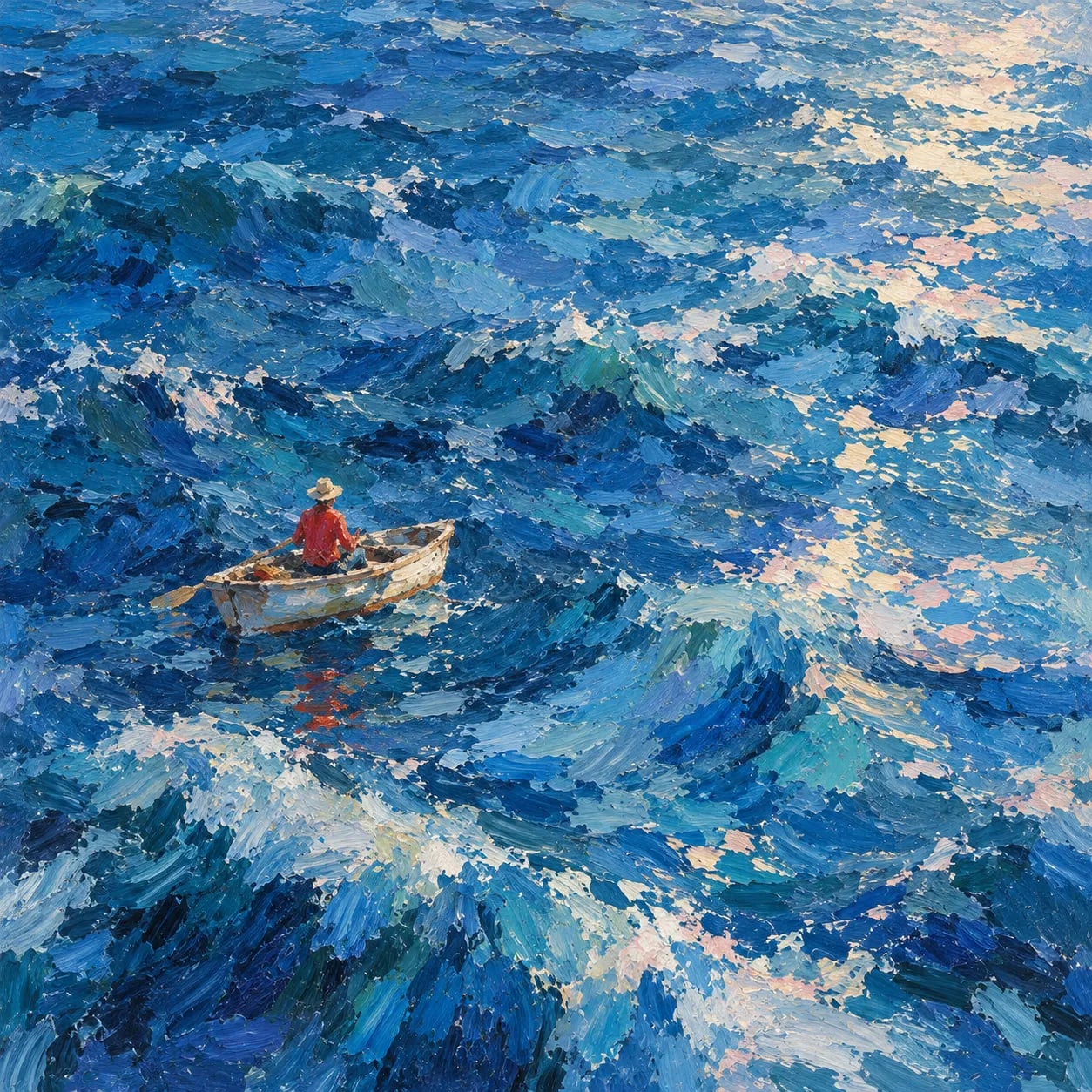 Rowboat on the open sea — impressionist digital painting by Javier Falcón, Peruvian photographer and visual artist
